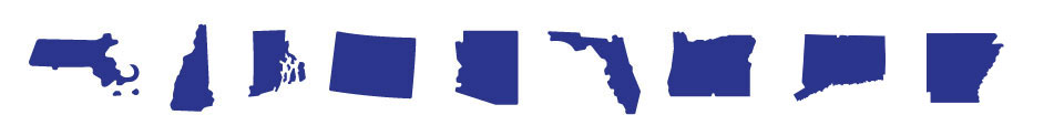 Massachusetts, New Hampshire, Rhode Island, Colorado, Arizona, Florida, and Oregon silhouettes
